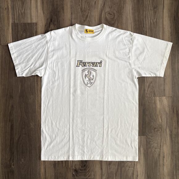 Vintage FERRARI T-Shirt Men's Size L 1990s Licensed White NEW WITHOUT TAGS